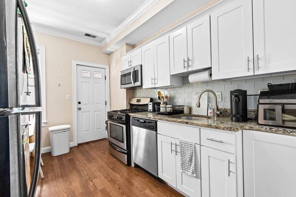 Interior, Kitchen, Stainless Steel Appliances, Wood Texture Flooring