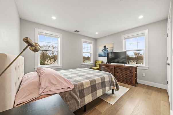 Bedroom, Interior, Recessed Lighting, Wood Texture Flooring