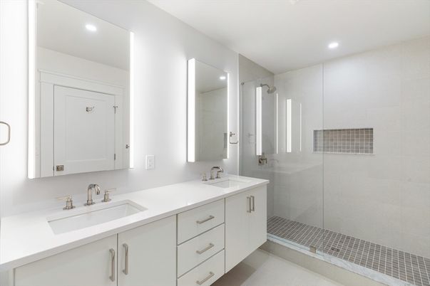 Bathroom, Dual Sink Vanities, Glass Shower, Interior, Recessed Lighting
