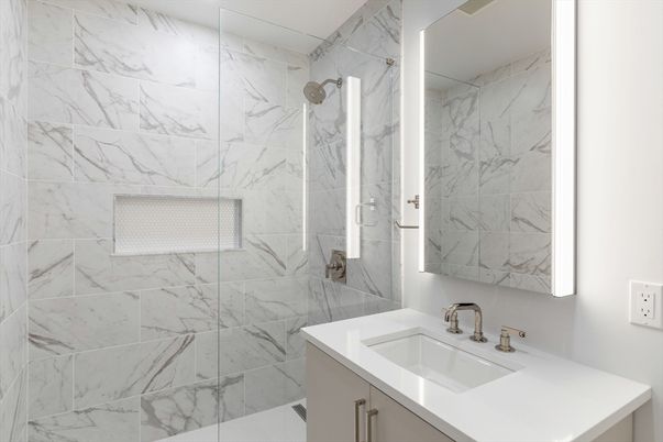 Bathroom, Glass Shower, Interior, Marble Walls
