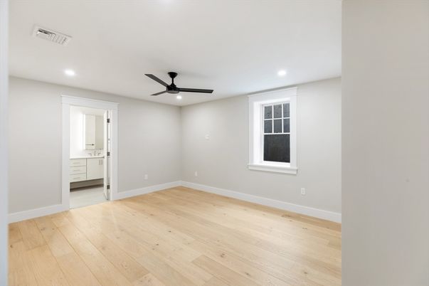 Bathroom, Empty room, Interior, Recessed Lighting, Wood Texture Flooring