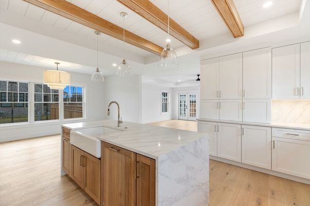 Interior, Kitchen, Pendant Lights, Recessed Lighting, Wooden Beams, Wood Texture Flooring