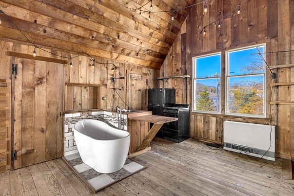 Bathroom, Free Standing Baths, Interior, Wooden Ceilings, Wood Texture Flooring, Wooden Walls
