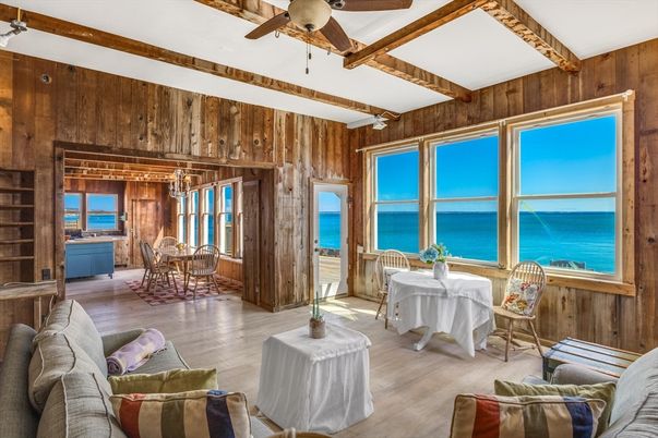 Dining room, Interior, Living room, Water, Wooden Beams, Wood Texture Flooring, Wooden Walls