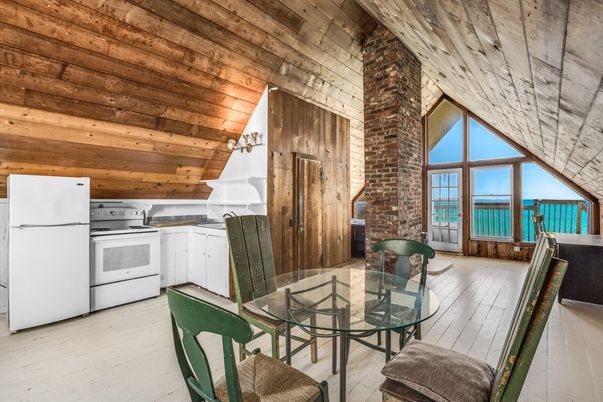 Dining room, Fireplace, Interior, Kitchen, Stone Walls, Wooden Ceilings, Wood Texture Flooring, Wooden Walls
