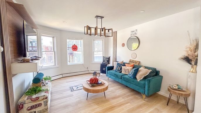 Interior, Living room, Pendant Lights, Wood Texture Flooring