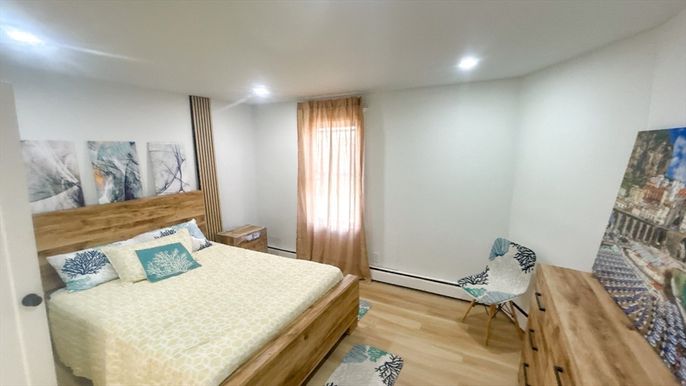 Bedroom, Interior, Recessed Lighting, Wood Texture Flooring