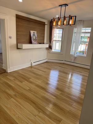 Empty room, Interior, Pendant Lights, Recessed Lighting, Wood Texture Flooring
