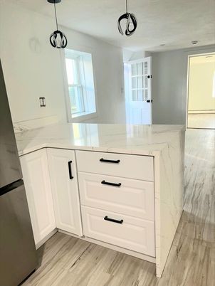 Interior, Kitchen, Pendant Lights, Wood Texture Flooring