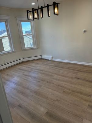 Empty room, Interior, Pendant Lights, Recessed Lighting, Wood Texture Flooring