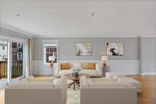 Interior, Living room, Recessed Lighting, Wood Texture Flooring