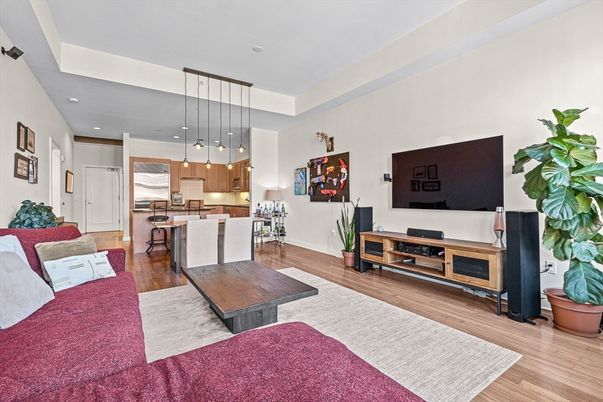 Interior, Kitchen, Living room, Pendant Lights, Recessed Lighting, Wood Texture Flooring