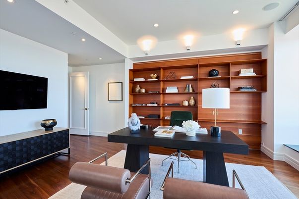 Home Office, Interior, Recessed Lighting, Wood Texture Flooring