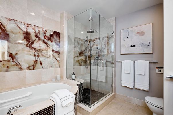 Bathroom, Glass Shower, Interior, Recessed Lighting