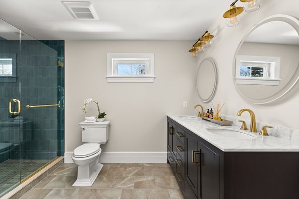 Bathroom, Dual Sink Vanities, Glass Shower, Interior