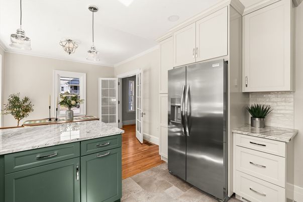 Interior, Kitchen, Pendant Lights, Stainless Steel Appliances, Wood Texture Flooring