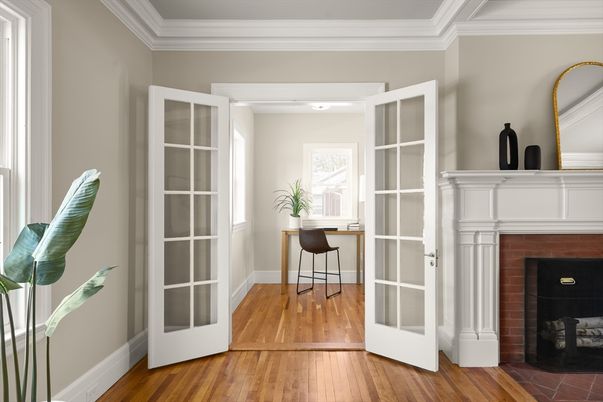 Fireplace, Home Office, Interior, Wood Texture Flooring