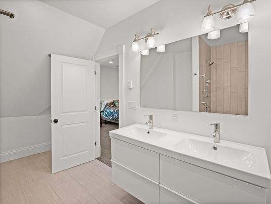 Bathroom, Dual Sink Vanities, Interior, Wood Texture Flooring