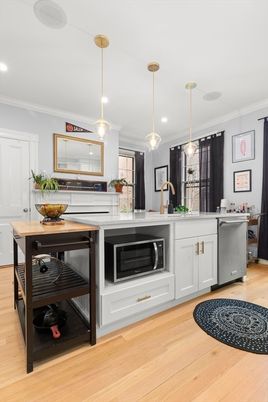 Interior, Kitchen, Pendant Lights, Recessed Lighting, Wood Texture Flooring