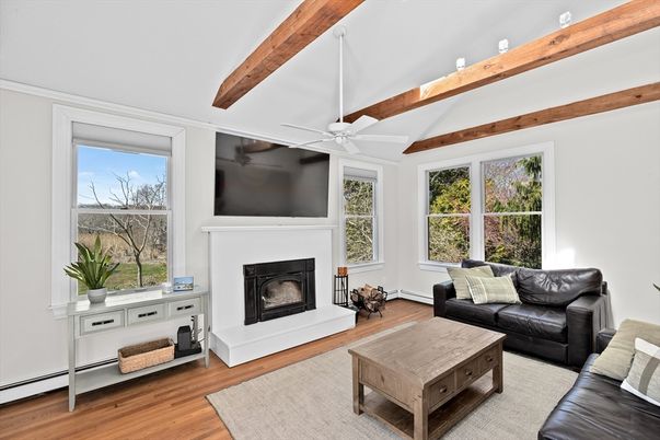 Fireplace, Interior, Living room, Wooden Beams, Wood Texture Flooring