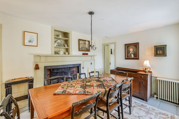Dining room, Fireplace, Interior, Pendant Lights