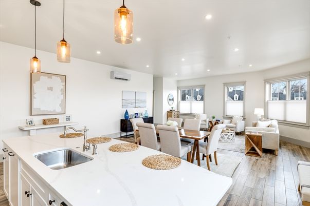 Dining room, Interior, Kitchen, Living room, Pendant Lights, Recessed Lighting, Wood Texture Flooring