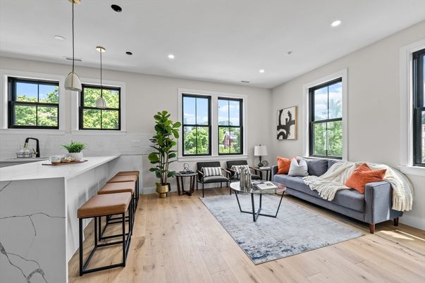 Interior, Living room, Pendant Lights, Recessed Lighting, Wood Texture Flooring