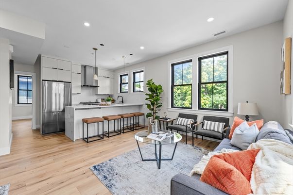 Interior, Kitchen, Living room, Pendant Lights, Recessed Lighting, Stainless Steel Appliances, Wood Texture Flooring