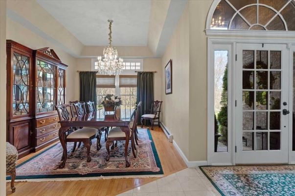 Chandelier, Dining room, Interior, Wood Texture Flooring