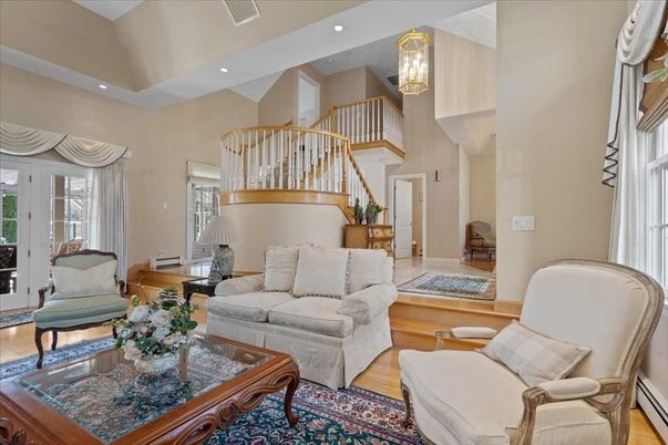 Chandelier, Interior, Living room, Recessed Lighting, Wood Texture Flooring