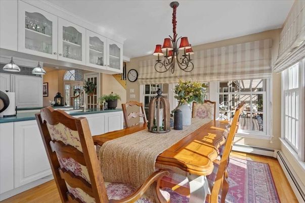 Chandelier, Dining room, Interior, Wood Texture Flooring