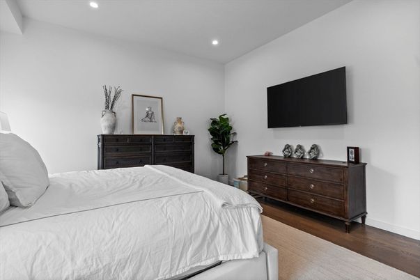 Bedroom, Interior, Recessed Lighting, Wood Texture Flooring