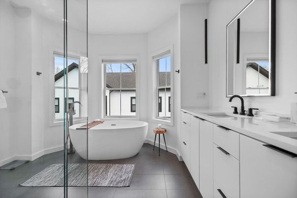 Bathroom, Dual Sink Vanities, Free Standing Baths, Glass Shower, Interior