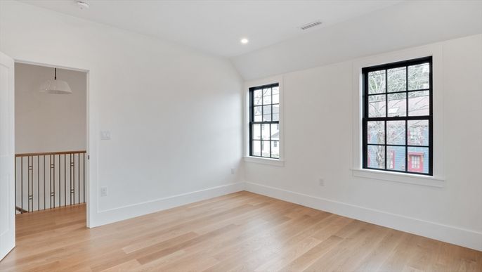 Empty room, Interior, Pendant Lights, Recessed Lighting, Wood Texture Flooring