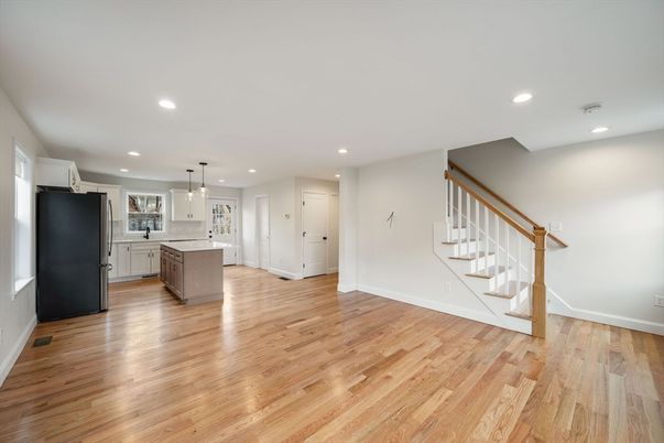 Interior, Kitchen, Pendant Lights, Recessed Lighting, Wood Texture Flooring