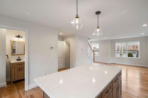Interior, Kitchen, Pendant Lights, Recessed Lighting, Wood Texture Flooring