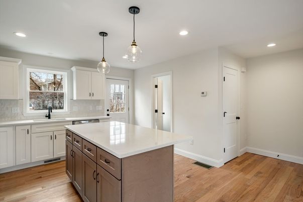 Interior, Kitchen, Pendant Lights, Recessed Lighting, Wood Texture Flooring