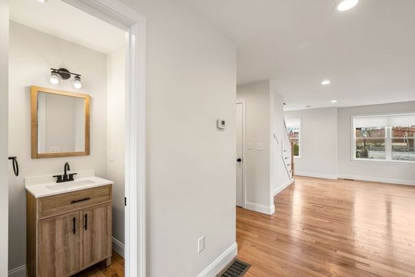 Bathroom, Interior, Recessed Lighting, Wood Texture Flooring