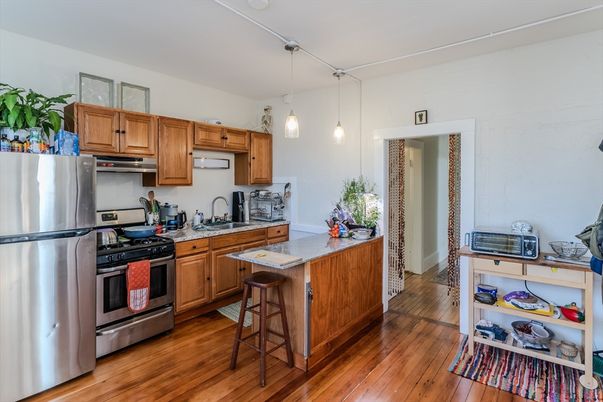 Interior, Kitchen, Pendant Lights, Stainless Steel Appliances, Wood Texture Flooring