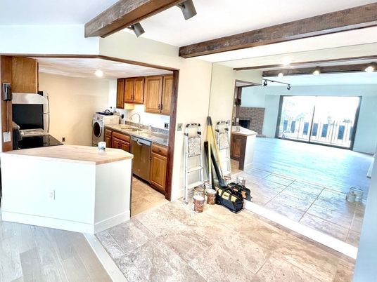 Interior, Kitchen, Wooden Beams, Wood Texture Flooring