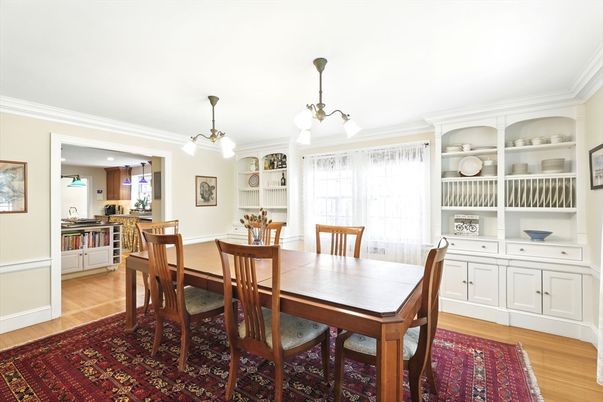 Dining room, Interior, Pendant Lights, Wood Texture Flooring