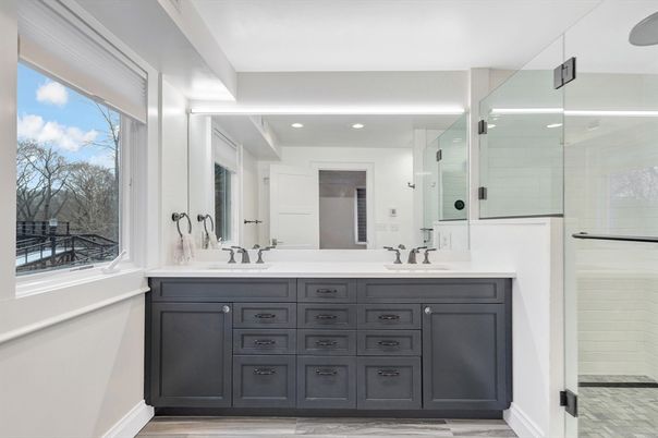 Bathroom, Dual Sink Vanities, Glass Shower, Interior, Recessed Lighting