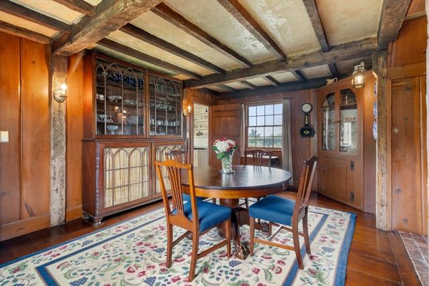 Dining room, Interior, Wooden Beams, Wood Texture Flooring, Wooden Walls
