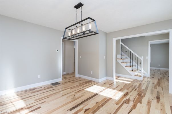 Empty room, Interior, Pendant Lights, Wood Texture Flooring