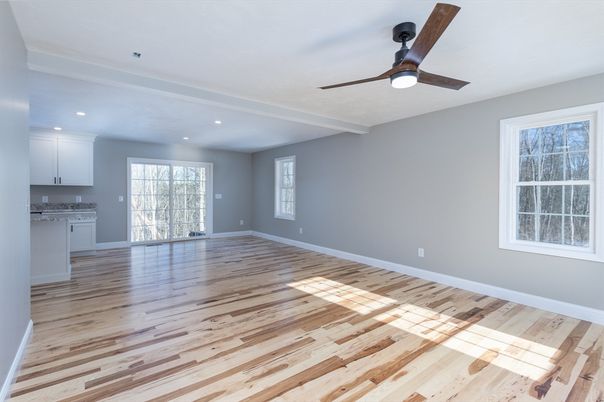 Empty room, Interior, Kitchen, Recessed Lighting, Wood Texture Flooring