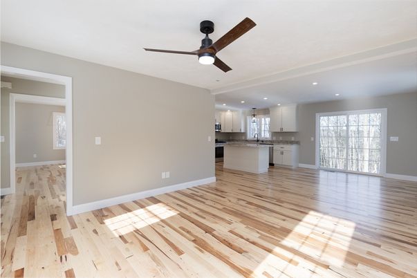 Empty room, Interior, Kitchen, Recessed Lighting, Wood Texture Flooring