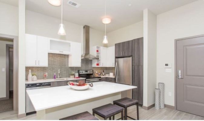 Interior, Kitchen, Pendant Lights, Stainless Steel Appliances, Wood Texture Flooring