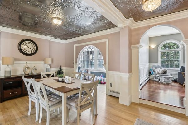 Chandelier, Dining room, Interior, Wood Texture Flooring