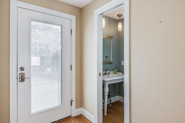 Bathroom, Interior, Pendant Lights, Wood Texture Flooring