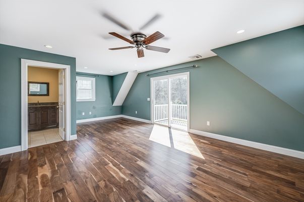 Bathroom, Empty room, Interior, Recessed Lighting, Wood Texture Flooring